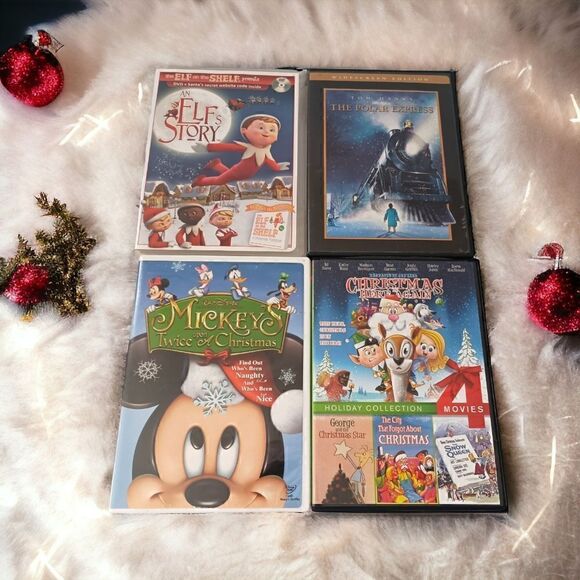 Childrens Christmas DVD Lot x 4 Elf Story Polar Express Mickey Twice Upon A Xmas - Picture 1 of 10